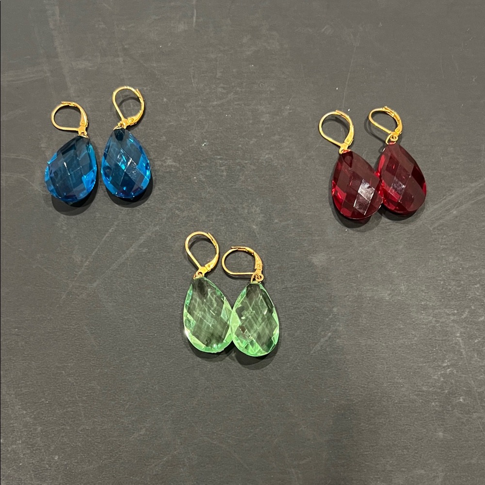 Elegant Teardrop Earrings Set - Blue, Red, Green
